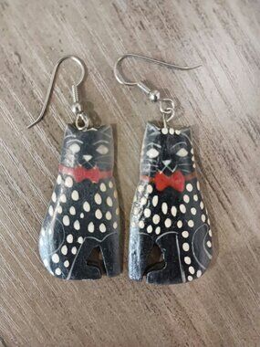 Vintage Cat Earrings Hand Painted Light